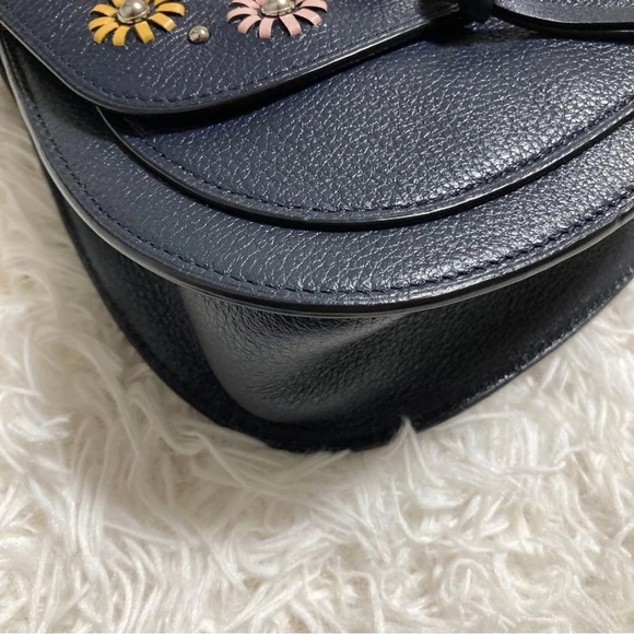 Coach Navy Leather Crossbody Bag with Floral Design - Picture 4 of 7